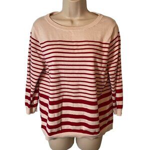 Lands End Sweater Womens L 14-16 100% Supima Cotton Pullover Red Stripes Classic